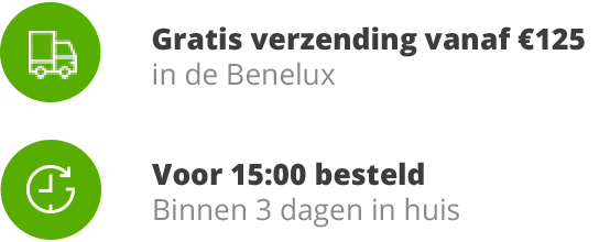 Gratis verzending vanaf €125 in de Benelux en voor 15:00 besteld is binnen 3 dagen in huis.